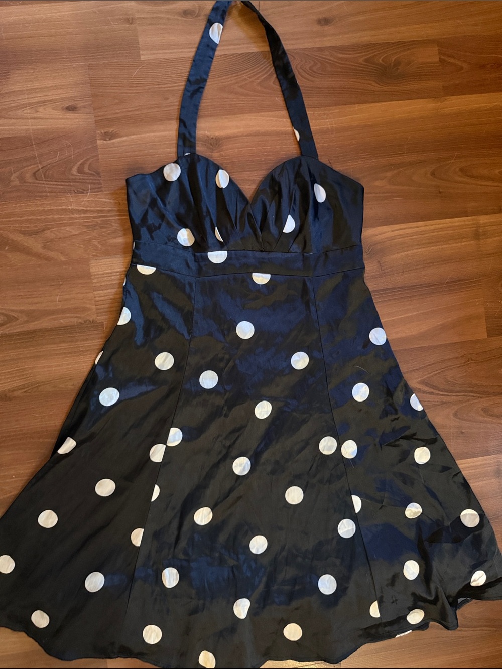 Coquette Y2K Vintage Black Polka Dot pinup Halter Fit-and-Flare Dress